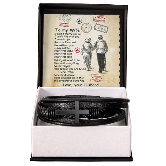To my wife Necklaces,Men's Cross Leather Bracelet,husband love wife,gifts to husband,